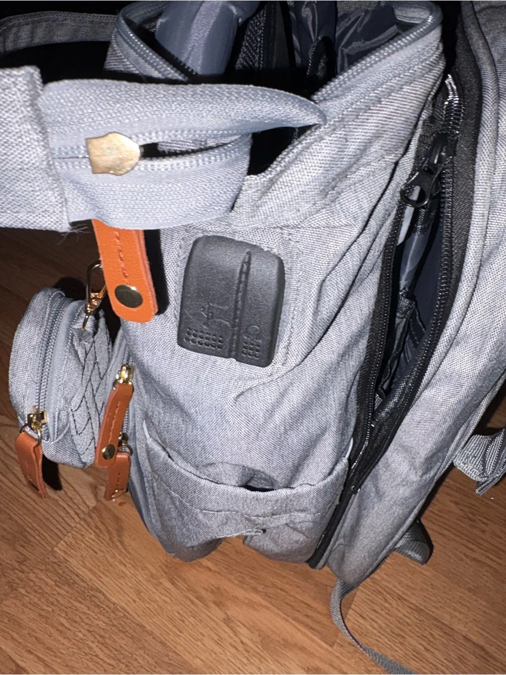& Other Stories Grey Quilted Men’s Backpack with Brown Accents